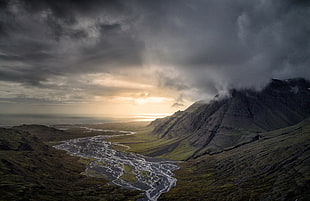 gray rock mountain, nature, landscape, dark, clouds HD wallpaper