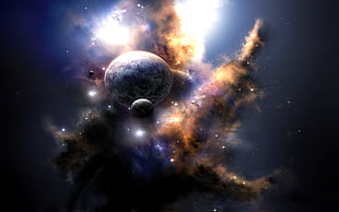 planet and stars 3D wallpaper, space