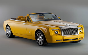 yellow Rolls-Royces convertible coupe, car, Rolls-Royce Phantom Drophead