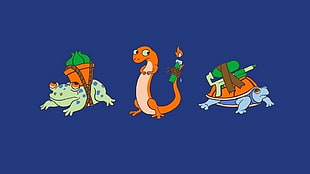 three turtle, frog, an eil illustrations