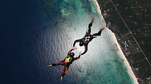 two person sky diving HD wallpaper