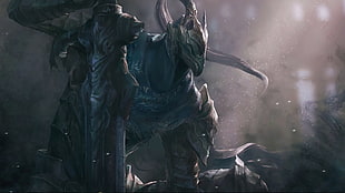 person in armor holding sword digital wallpaper, Dark Souls, video games, digital art, Artorias the Abysswalker