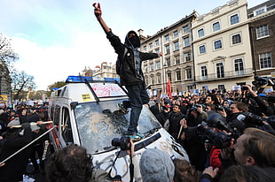 men's black jeans, Anarchy , police, riots HD wallpaper