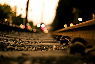 selective photo of train rail