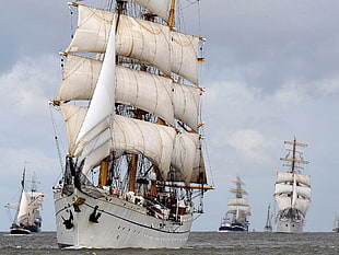 white galleon ship, sailing ship, ship, vehicle, gorch fock