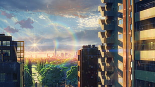 high rise building, The Garden of Words, Makoto Shinkai , anime, city HD wallpaper