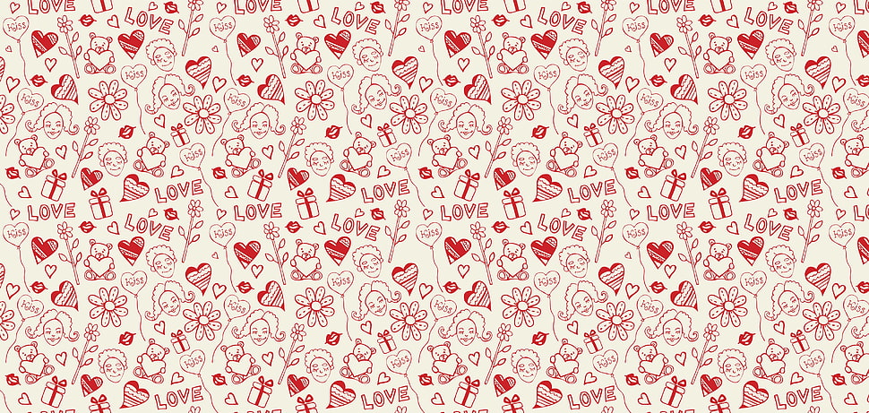 white and red Love with gift box illustration HD wallpaper