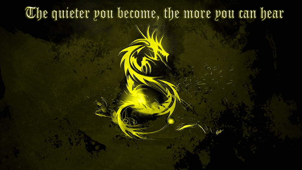 yellow dragon illustration, dragon, quote HD wallpaper