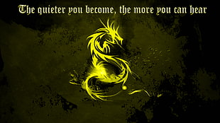 yellow dragon illustration, dragon, quote