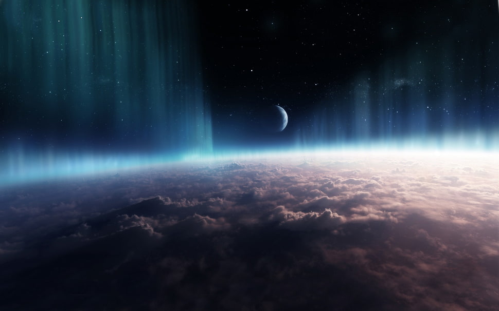 white clouds, aurora  borealis, space, clouds HD wallpaper