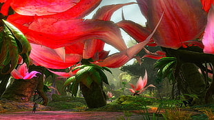 red flowers illustration, Guild Wars, video games, screen shot, Sylvari