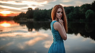 women, model, redhead, blue eyes HD wallpaper