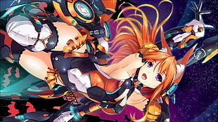 girl wearing orange and black armor illustration