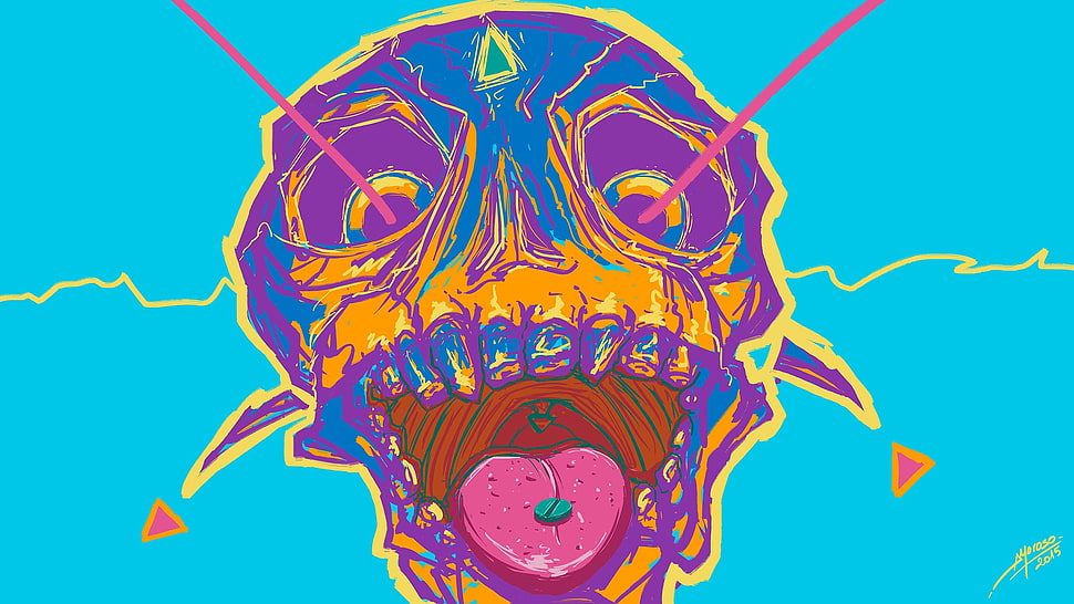 purple and blue skull graphic wallpaper, psychedelic, artwork, skull HD wallpaper