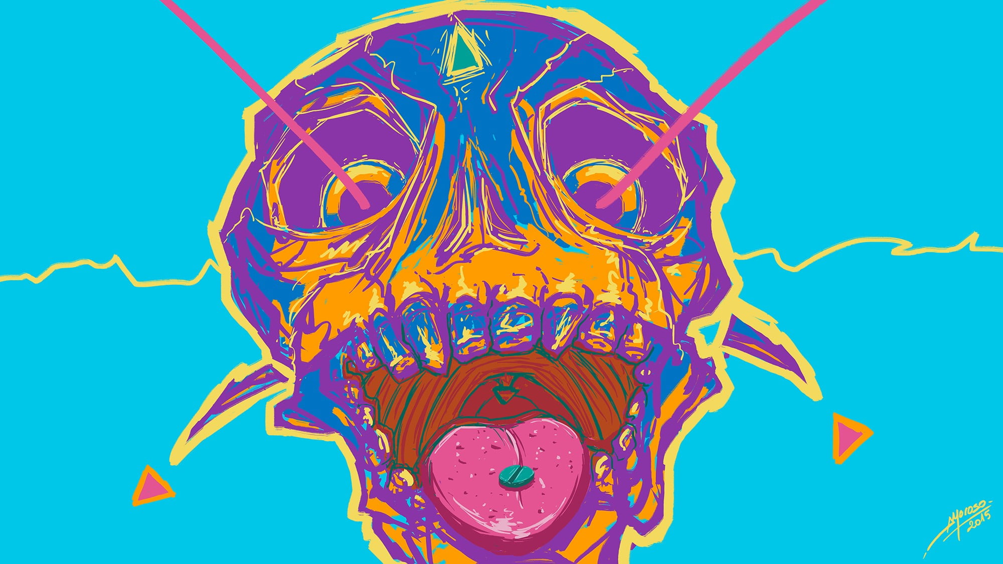 purple and blue skull graphic wallpaper, psychedelic, artwork, skull