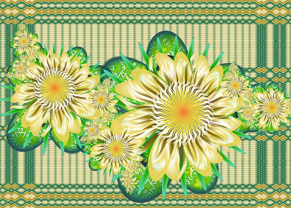 yellow and green floral illustration HD wallpaper