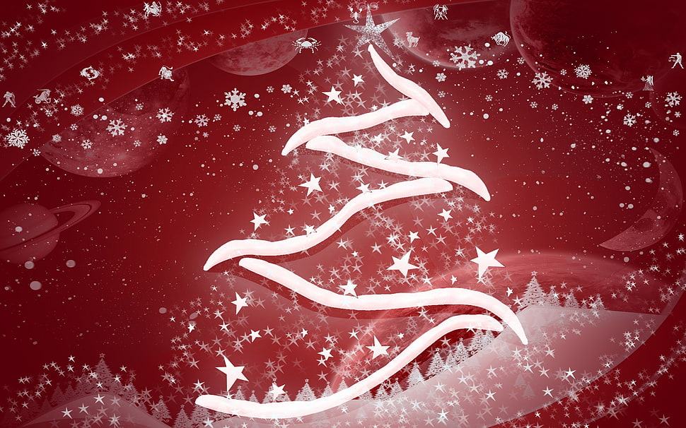 red and white Christmas tree graphic art HD wallpaper