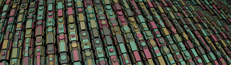 teal and red metal frame, pattern, abstract, procedural generation, 3D HD wallpaper