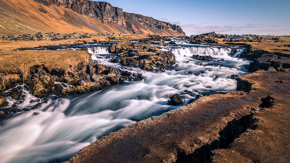 river in dry lands, iceland HD wallpaper
