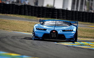 blue and black Bugatti Chiron supercar, Bugatti Vision Gran Turismo, car, video games, Gran Turismo 6 HD wallpaper