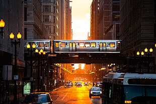 gray metro train during golden hour