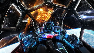 man driving spaceship with explosion in front HD wallpaper