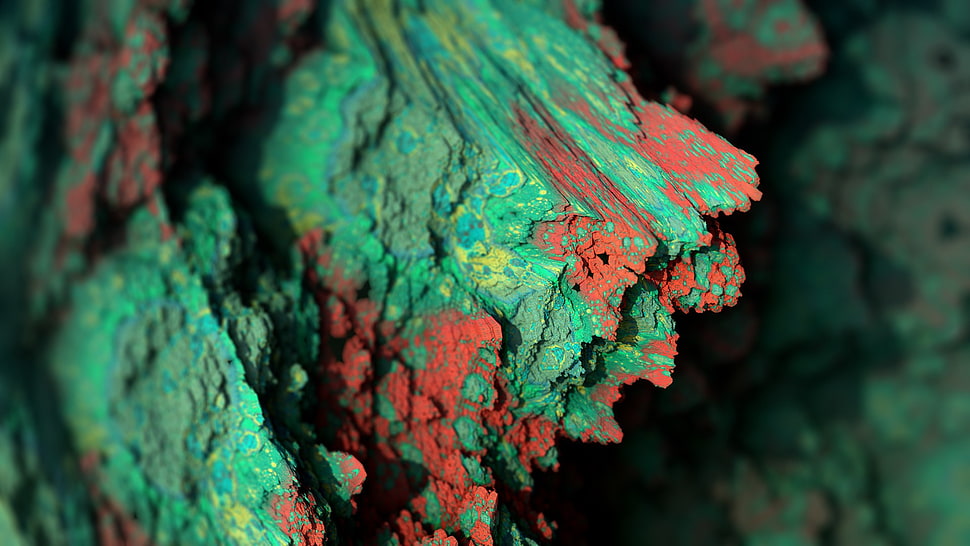 green and red stones, Procedural Minerals, mineral, abstract, depth of field HD wallpaper