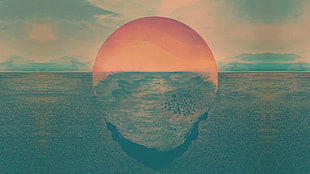 sun and body of water painting, artwork, digital art, Tycho, landscape