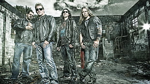 four men wearing black leather jackets