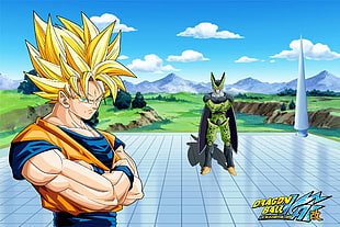Dragonball Kai San Goku and Cell, Dragon Ball Z, Son Goku, Super Saiyan HD wallpaper