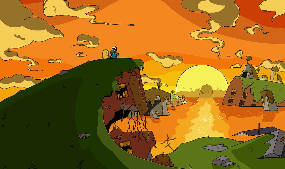 brown house near cliff cartoon illustration, Adventure Time, fantasy art, artwork, Jake the Dog HD wallpaper