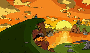 brown house near cliff cartoon illustration, Adventure Time, fantasy art, artwork, Jake the Dog