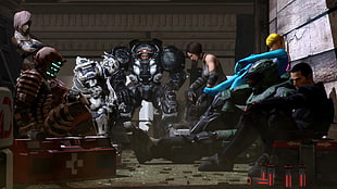 game characters gathering inside room digital wallpaper