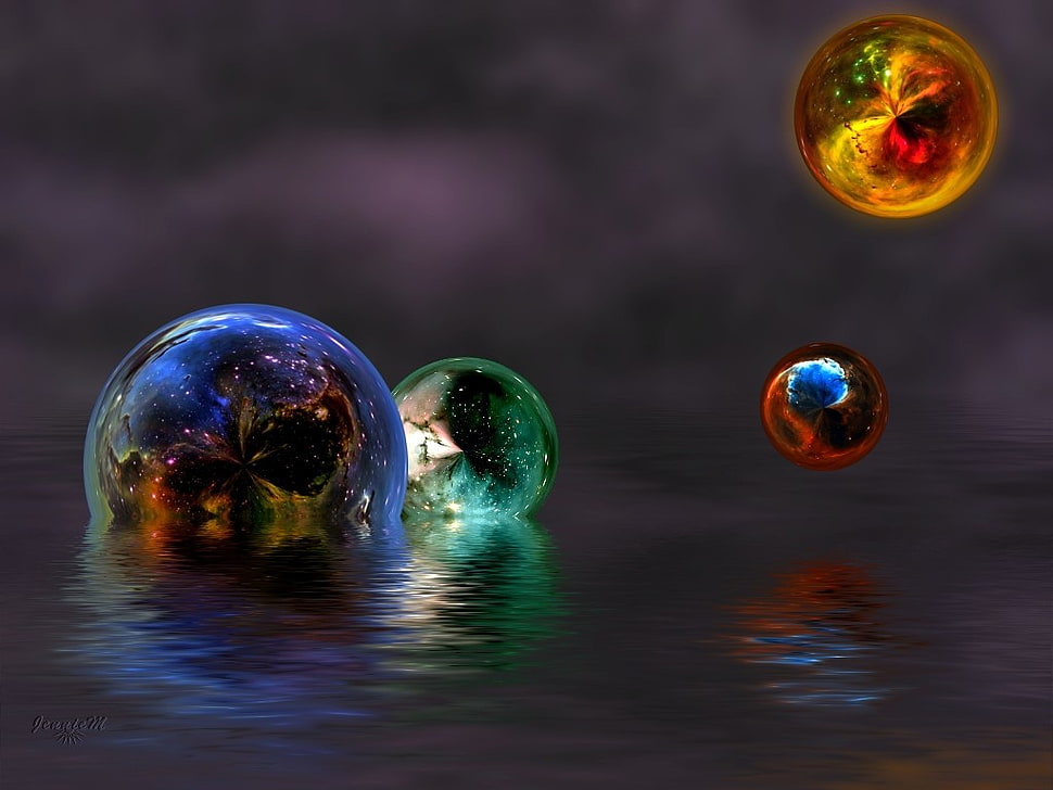 four green bubbles with art digital wallapaper, abstract HD wallpaper