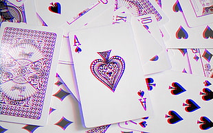 playing card lot, anaglyph 3D, aces, cards