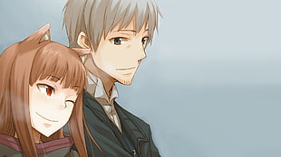portrait of female and male anime character graphic