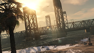 brown metal bridge, Grand Theft Auto V, Grand Theft Auto V PC, PC gaming, Rockstar Games HD wallpaper