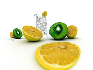 slice lemon with drinking water glass