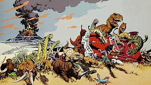 dinosaur digital wallpaper, dinosaurs, car, Cadillacs and Dinosaurs HD wallpaper