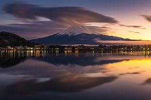 panoramic photography of ice mountain, photography, Mount Fuji, sunset
