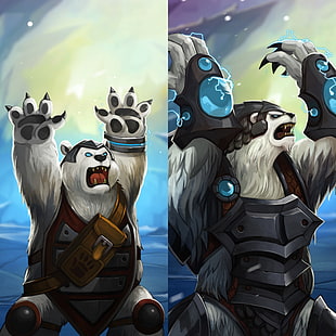 white bear illustration collage, Volibear, League of Legends