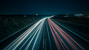 time lapse photography, Highway, Night traffic, Traffic lights