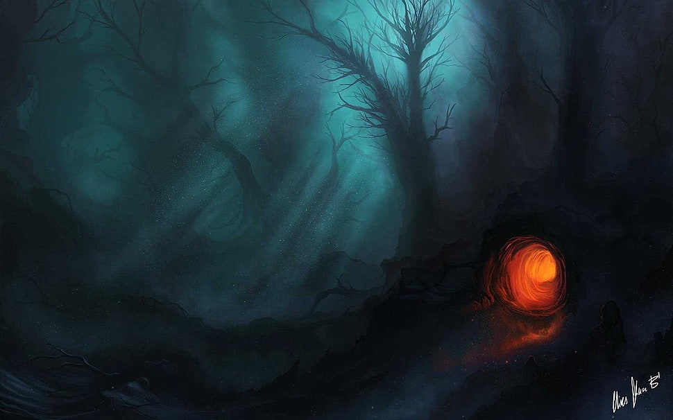 bare trees digital wallpaper, fantasy art HD wallpaper