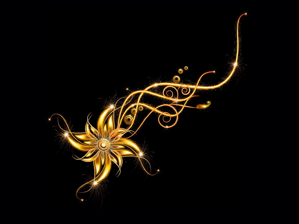 gold flower animated illustration HD wallpaper