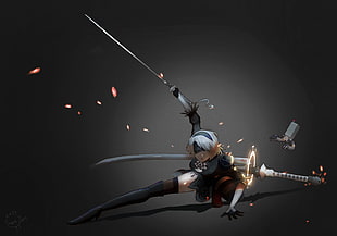 female anime character holding katana