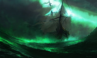 ship on sea digital wallpaper, ship, sailing ship, fantasy art, sea HD wallpaper