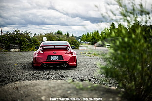 red sports car, Nissan, Nissan 350Z, Stance, Stanceworks HD wallpaper