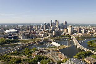 aerial photo of river and city at daytime, cityscape