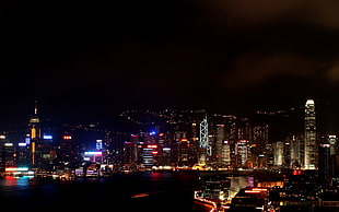 urban city lights at nighttime, night, lights, cityscape, city