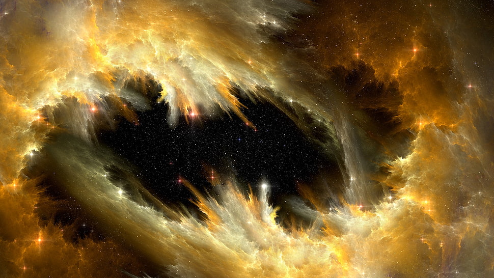 gold and black cosmos wallpaper, fantasy art, galaxy, space, space art HD wallpaper